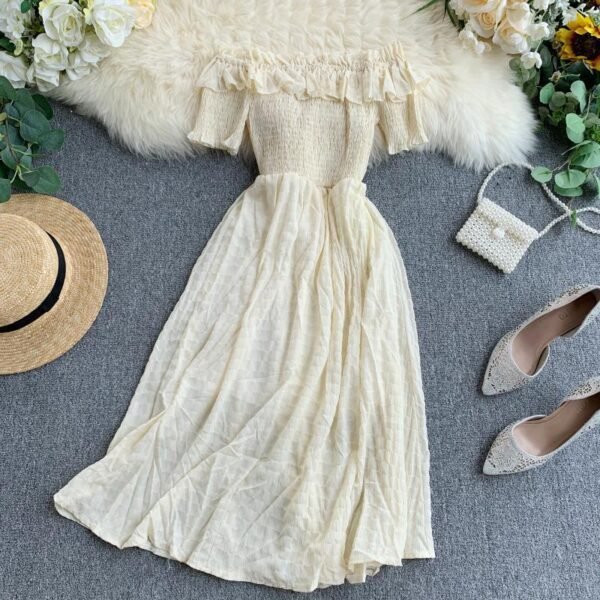 Off-Shoulder Pleated Waist Dress - Image 3